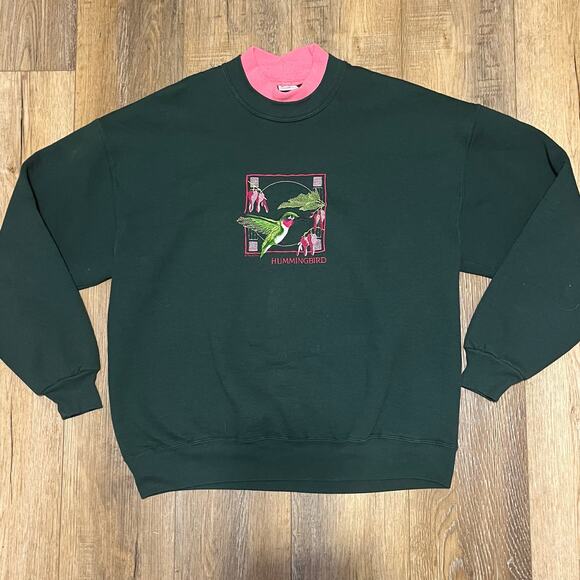 Jerzees Sweaters - Vtg Super Sweats Jerzees Hummingbird Embroidered Grandma Sweatshirt XL USA 80/90